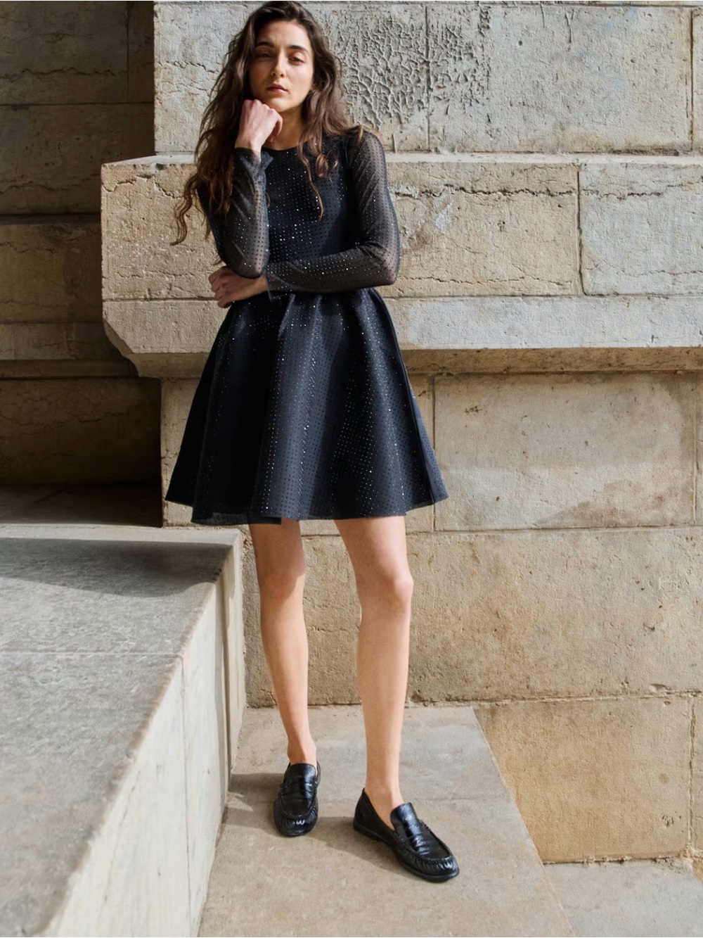 H&M EMBELLISHED MESH DRESS